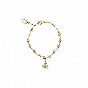Pulseira Mariana Medalha Perolada 4 mm Dourada Nossa Senhora Das Graças