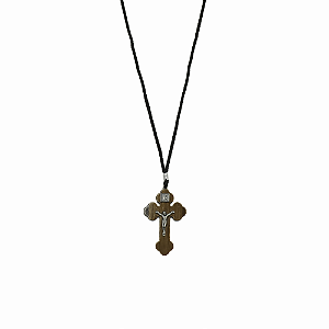 Cordão Cruz Moldada Imbuia com Cristo