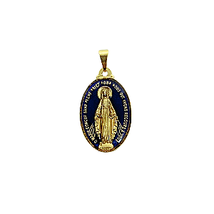 Medalha de Nossa Senhora das Graças 25 mm Resinada Azul Dourada