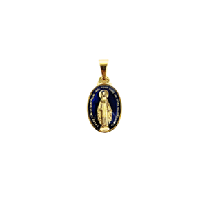 Medalha Milagrosa 20 mm - Dourada Resinada Azul