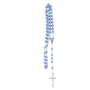 Terço Pérola 6mm na Caixinha de Acrílico - Azul