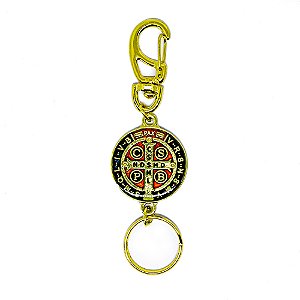 Chaveiro Medalha São Bento Colorida - Dourado