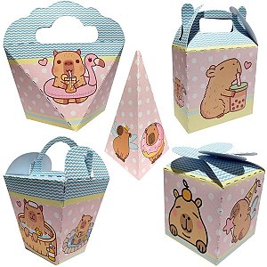 20 Caixinhas Tema Capivara Rosa Sem Personalização