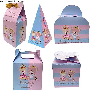 20 Caixinhas Tema Chá Revelação Azul E Rosa Sem Personalização