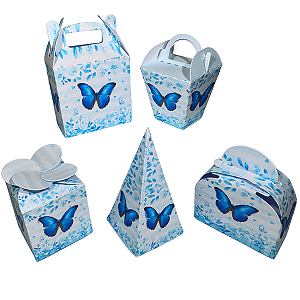 20 Caixinhas Tema Borboleta Azul Sem Personalização
