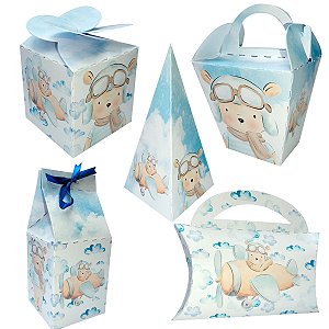 20 Caixinhas Tema Urso Aviador Sem Personalização