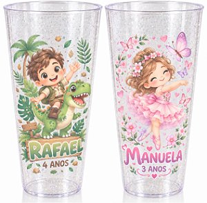 Copo Long Drink Transparente com GLITTER - Personalizado