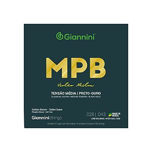 Encordoamento para Violão Náilon 6 cordas Giannini MPB Preto-Ouro Média GENWBG