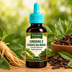 Extrato de Ginseng e Cravo da índia – Princípios da Natureza | Uso Oral | Conta-Gotas | 100% Natural | 60 ML