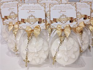 Lembrancinha 90 Anos: Sabonete Divino Espírito Santo com Mini Terço
