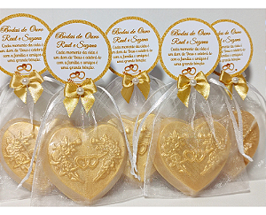 Lembrancinha Festa Bodas de Ouro: Sabonete Coração Perfumado