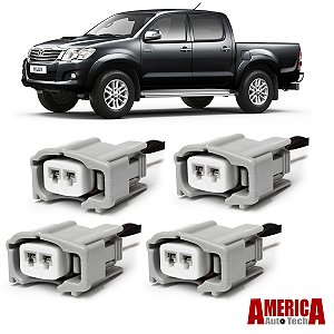 Kit 4 Plug Bico Injetor Corolla Fielder 1.6 1.8 2.0 2003 a 2014 Hilux Sw4 2.5 2.7 L200 Triton 3.2 3.5 Frontier 2.5
