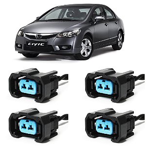 Plug Conector Chicote Bico Injetor Honda Civic Fit CRV - Kit com 4