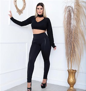 Legging Crepe com Cirrê - Preta