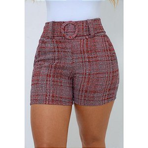 Lindo Short Social Feminino com cinto fixo e bolsos/Cintura Alta