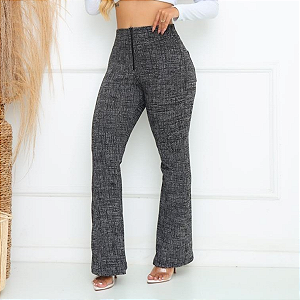 Calça Flare Social Feminina Jacquard Com Elastano E Zíper Modeladora Elegante