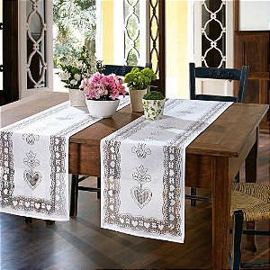 Trilho de Mesa Rendado Lace Lepper Branco