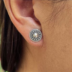 Brinco Pequeno Mandala Estamparia em Prata 925