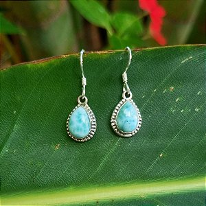 Brinco Bali Gota em Prata 925 e Larimar