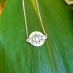 Pulseira Medalha Flor de Lótus em Prata 925