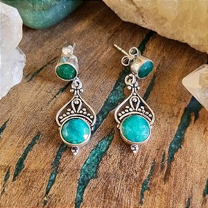 Brinco Boho em Prata 925 e Esmeralda