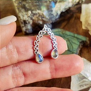 Brinco / Ear Cuff Folha em Prata 925 e Labradorita