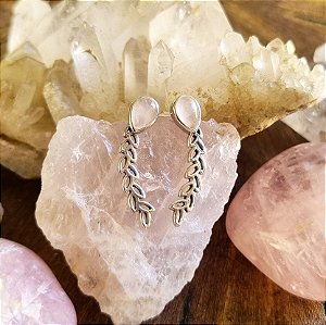 Brinco / Ear Cuff Folha em Prata 925 e Quartzo Rosa