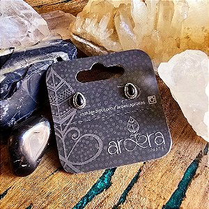 Brinco Pequeno Gota em Prata 925 e Ônix