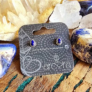 Brinco Pequeno Gota em Prata 925 e Lápis Lazuli