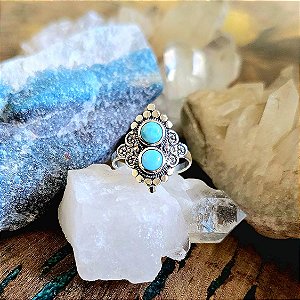 Anel Boho em Prata 925 e Larimar