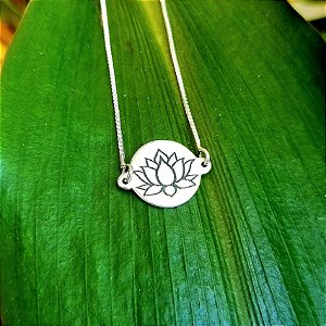 Pulseira Medalha Flor de Lótus em Prata 925