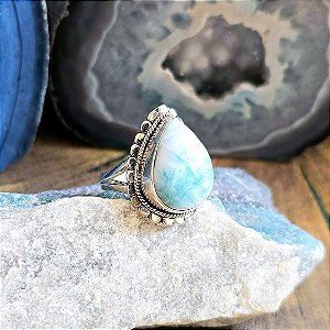Anel Gota Boho em Prata 925 e Larimar