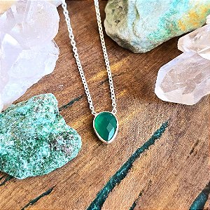 Corrente com Pingente Gota em Prata 925 e Jade