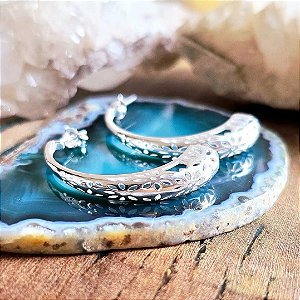 Brinco Argola Flores em Prata 925