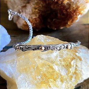 Pulseira Bali com Placa em Prata 925 e Aplique em Ouro 18k