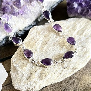 Pulseira Gota em Prata 925 e Ametista