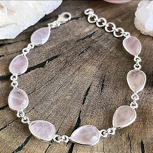 Pulseira Gota em Prata 925 e Quartzo Rosa