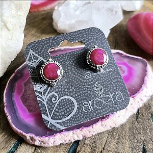 Brinco Pequeno Boho em Prata 925 e Rubi