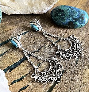 Brinco Boho Arabescos em Prata 925 e Howlita Turquesa