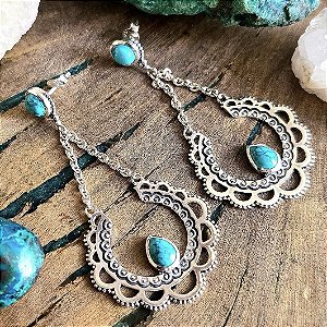 Brinco Mandala Boho em Prata 925 e Howlita Turquesa