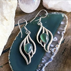 Brinco Vazado em Prata 925 e Jade