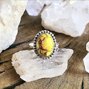 Anel Boho Oval em Prata 925 e Turquesa Ostra