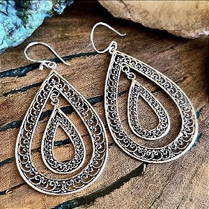 Brinco Gota Filigrana em Prata 925