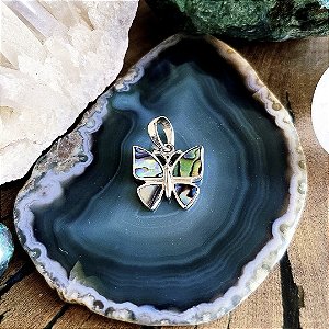 Pingente Borboleta em Prata 925 e Abalone