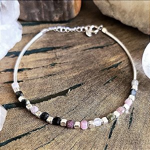 Pulseira Bali em Prata 925 e Turmalina Melancia