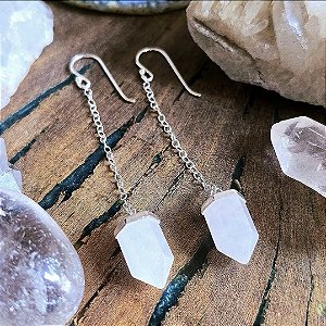 Brinco Fio em Prata 925 e Cristal de Quartzo