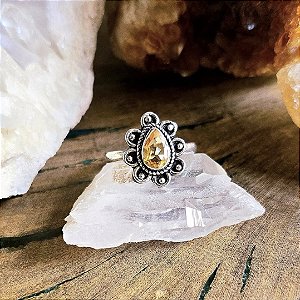 Anel Balinês Gota em Prata 925 e Citrino