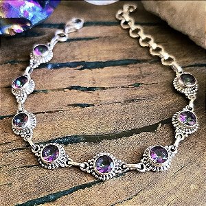 Pulseira Redonda Boho em Prata 925 e Topázio Místico