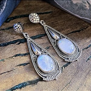 Brinco Boho em Prata 925 e Pedra da Lua