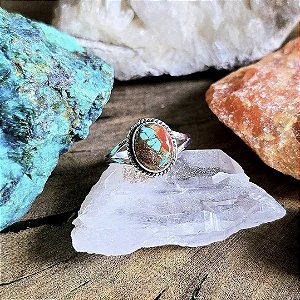 Anel Boho Oval em Prata 925 e Turquesa Ostra